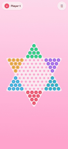 A six-player Chinese Checkers board with coloured marbles in each of the star's six points.